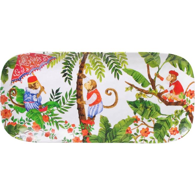 Plat à cake Singes de Bali 37,5 cm Couleur vert, rouge, rose <span itemprop=