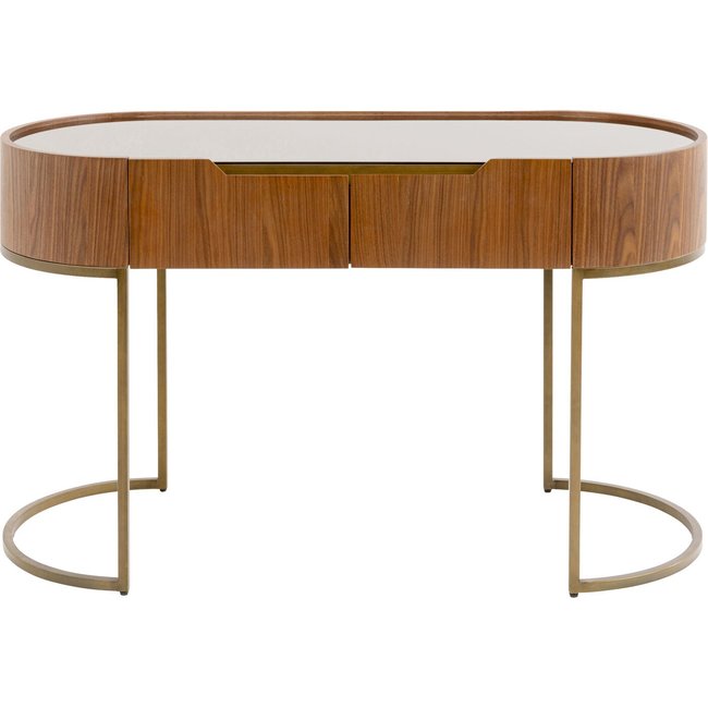 Bureau 2 tiroirs en noyer et verre, GIORGIO Couleur marron <span itemprop=