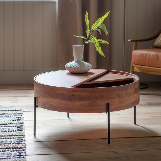 Vellore Acacia Round Storage Coffee Table, natural, SO'HOME