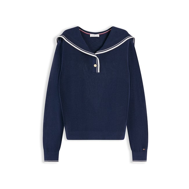 Pull à col marin boutonné marine <span itemprop=