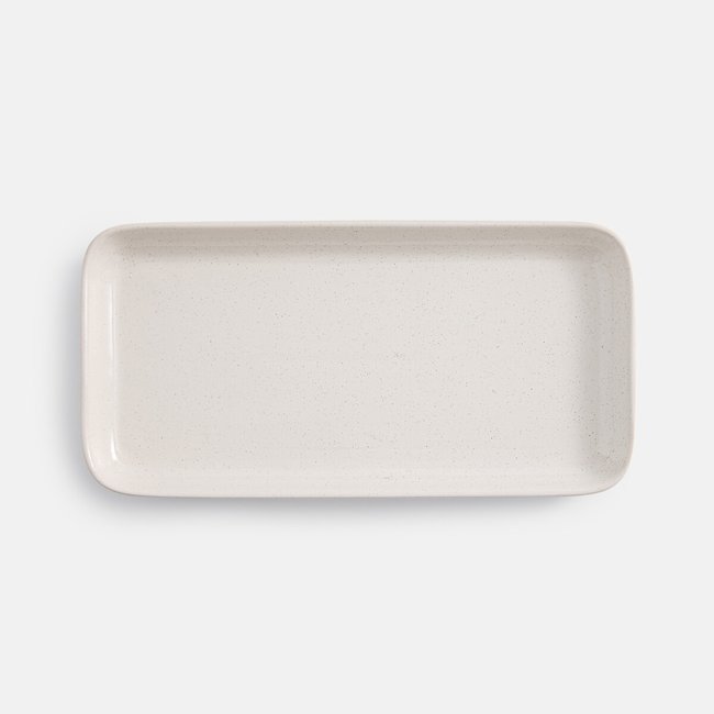 Plat de présentation en grès moucheté, TECKA Couleur ecru <span itemprop=