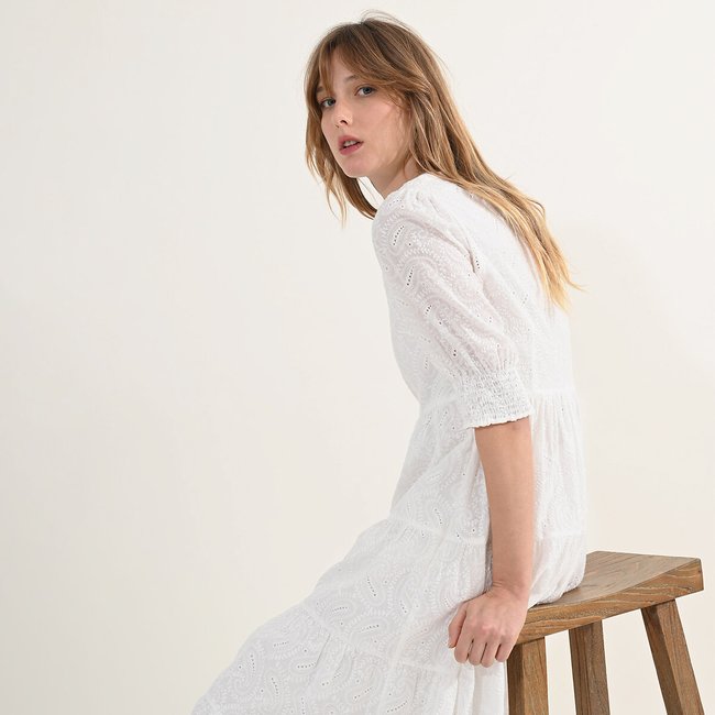 Robe longue brodee blanc Molly Bracken La Redoute