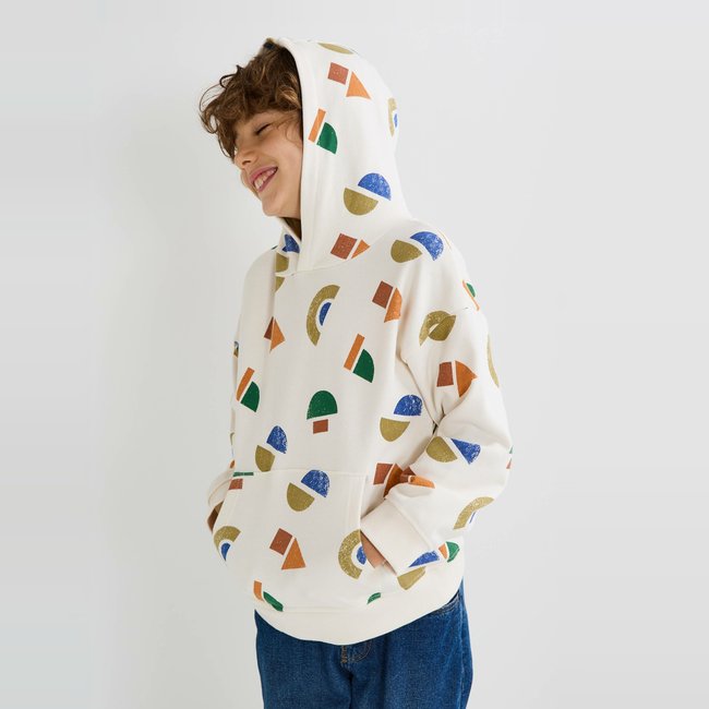 Sweat à capuche imprimé en coton BIO GOTS naturel <span itemprop=