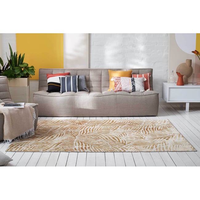 Tapis tissé plat thème feuillage à franges ,  Victoria Couleur or <span itemprop=