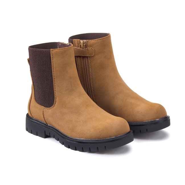 Stivaletti cerniere ed elastici, suola dentellata cammello LA REDOUTE COLLECTIONS