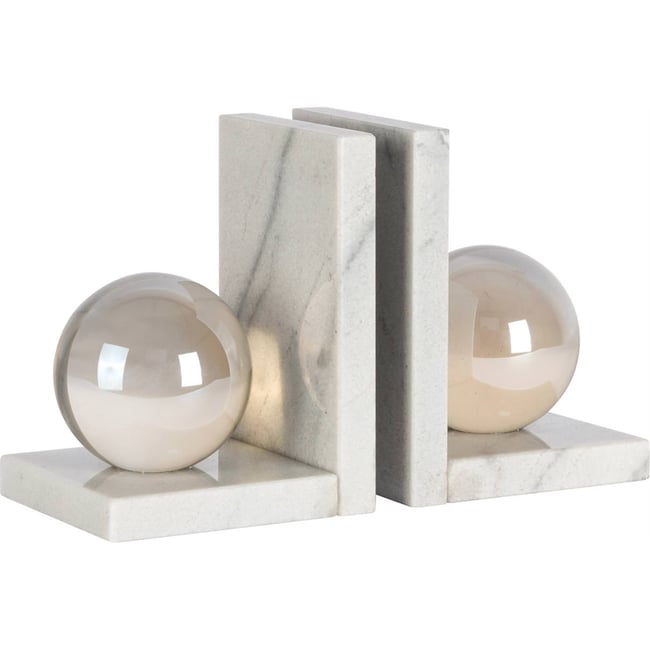 Serre-livres en marbre et verre Couleur blanc marbré et cristal fumé <span itemprop=