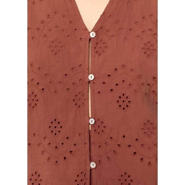 Blouse  brodée sans manches terracotta <span itemprop=