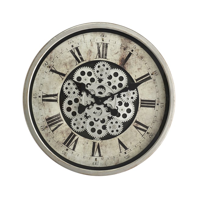 Horloge ronde mécanisme apparent 46x46x8,5cm Couleur gris <span itemprop=
