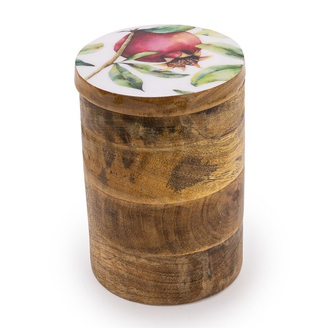 Small Pomegranate White Storage Canister in Mango Wood, multi-coloured, SO'HOME