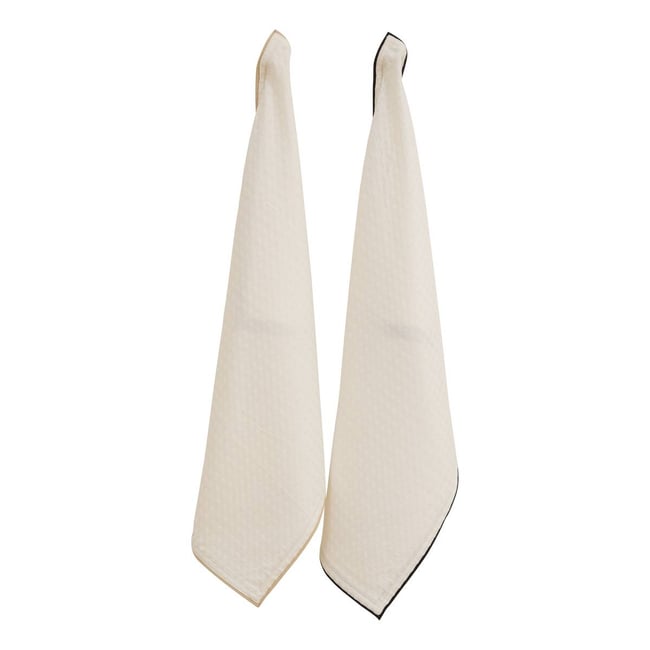 Lot de 2 torchons en coton WAFFLE blanc <span itemprop=