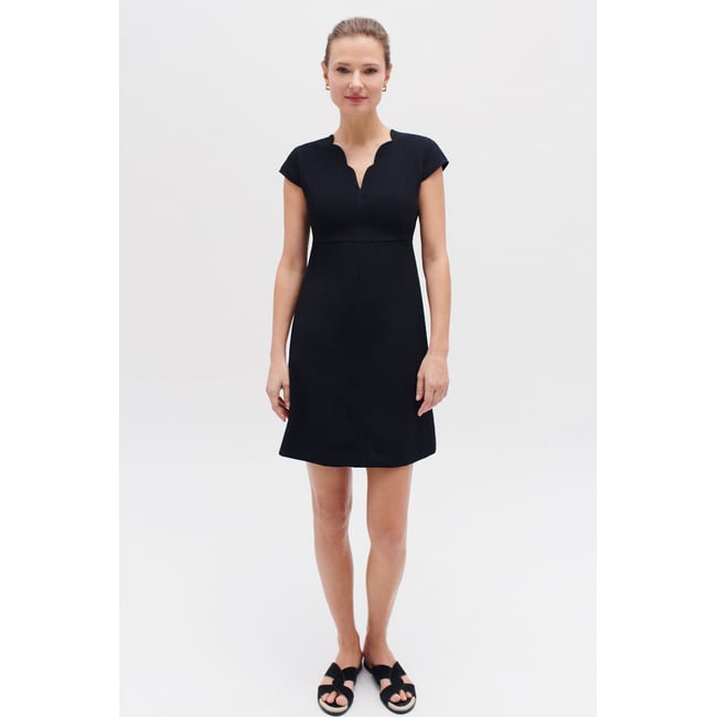 Robe droite col V MYRAB bleu marine <span itemprop=