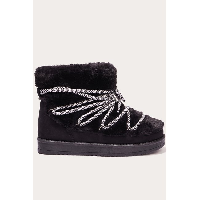 Bottines imitation fourrure à lacets noir <span itemprop=