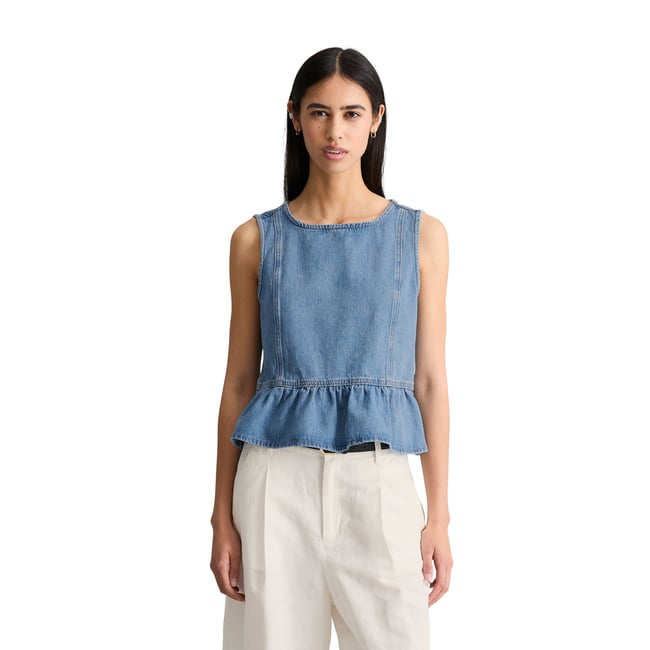 Blouse à volants en jean  Crayfish Capsule en pur coton organique bleu <span itemprop=