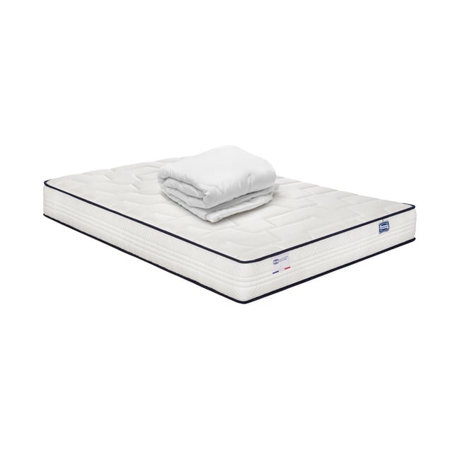 Matelas 160x200 ressorts ensachés, extra ferme H24 + couette - INTEMPOREL Couleur blanc <span itemprop=