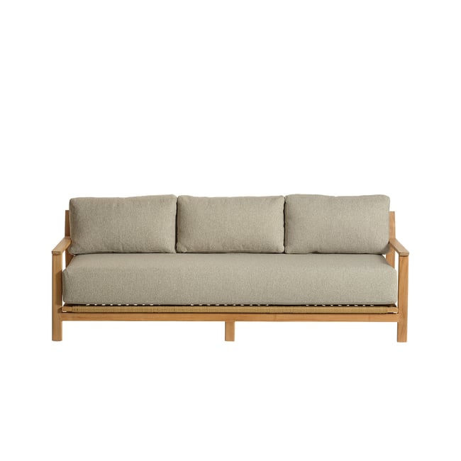 Canapé de jardin en teck avec coussins gris chiné 3 personnes  PIANA gris_chine <span itemprop=
