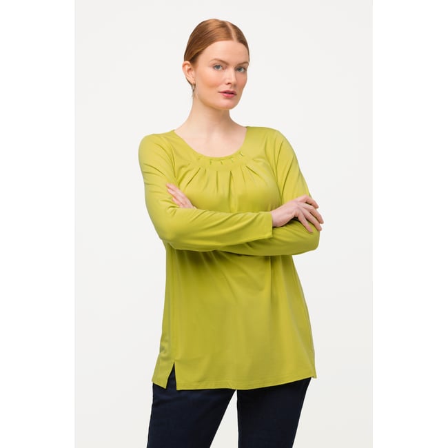 T-shirt, plis fantaisie, motifs, col rond pistache <span itemprop=