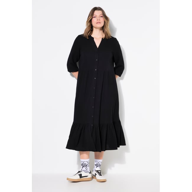 Robe maxi en mousseline, coupe évasée noir <span itemprop=