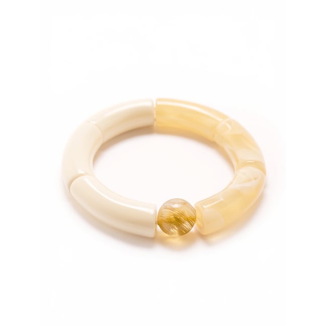 Bracelet fantaisie élastiqué ecru <span itemprop=