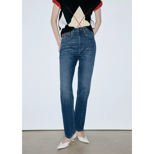 Jean droit taille haute bleu foncé <span itemprop=