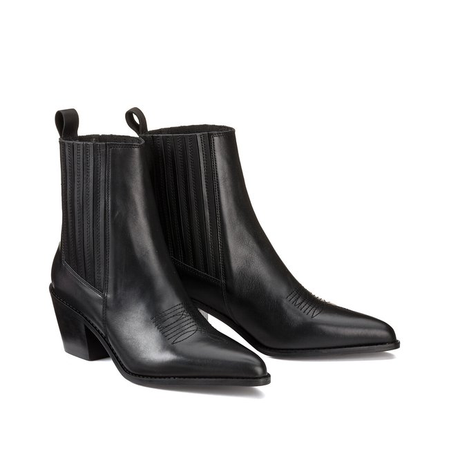 Boots western en cuir, Signature DORIANE noir <span itemprop=