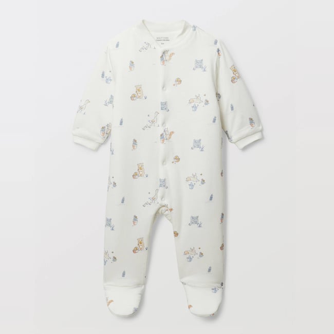 Surpyjama en molleton imprimé en coton BIO GOTS ecru <span itemprop=