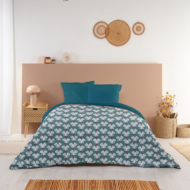 Couette imprimée microfibre chaude Sully Couleur bleu vert <span itemprop=