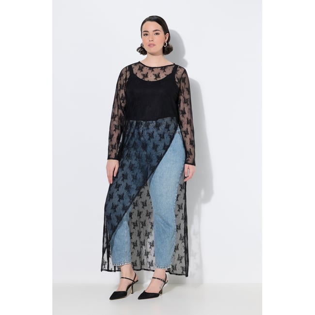 Robe maxi en dentelle, coupe évasée noir <span itemprop=