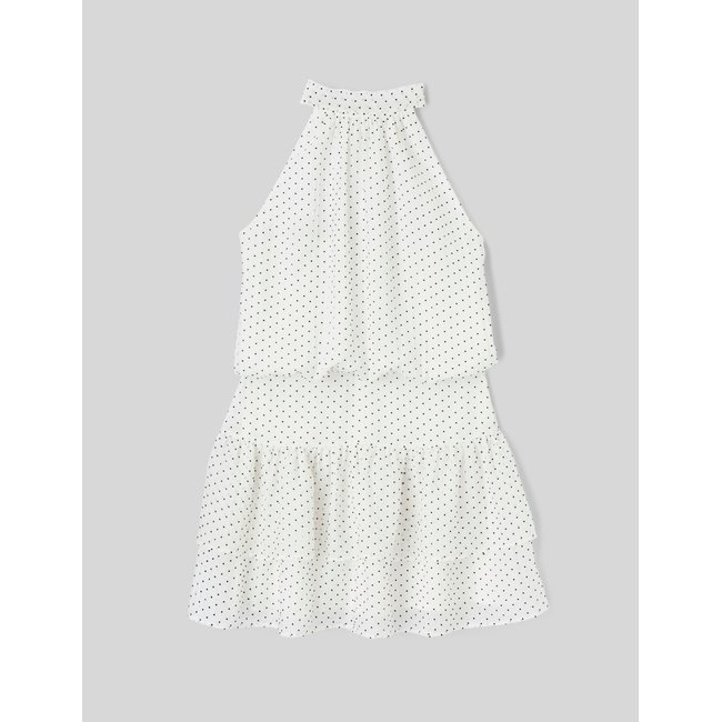 Robe courte imprimée pois ecru <span itemprop=