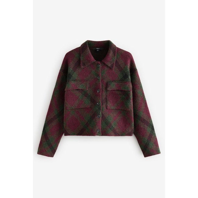 Veste-cardigan en maille à boutons et motif rouge bordeaux <span itemprop=
