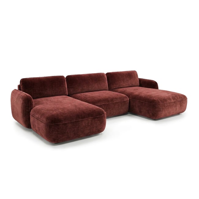 Canapé panoramique convertible 4 places en tissu chenille, CELESTE - BOBOCHIC