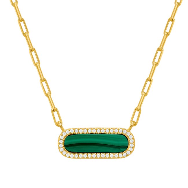 STYLES - Necklace in gilded silver, zirconium oxide, Malachite by Charles Ganier, gold-coloured, CHARLES GARNIER
