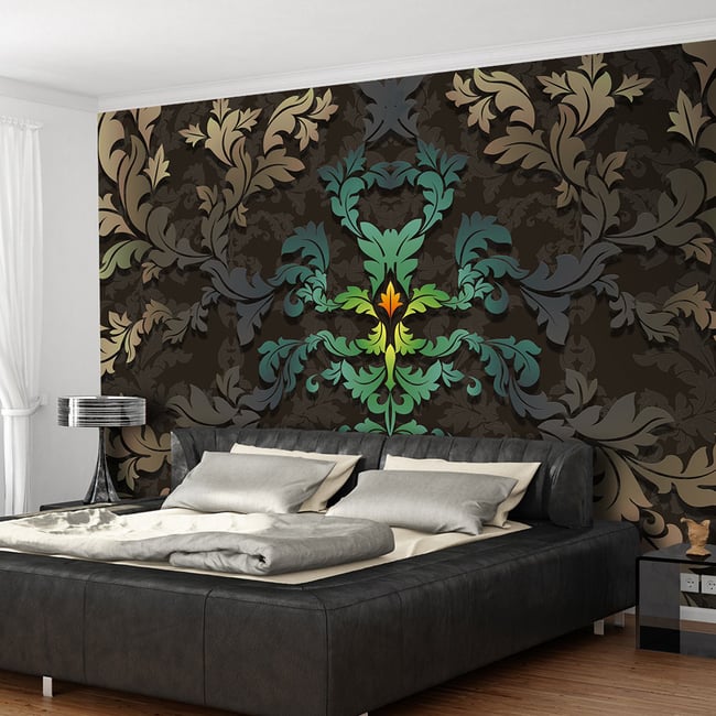 Papier peint intissé panoramique Feuilles dansantes Couleur beige <span itemprop=