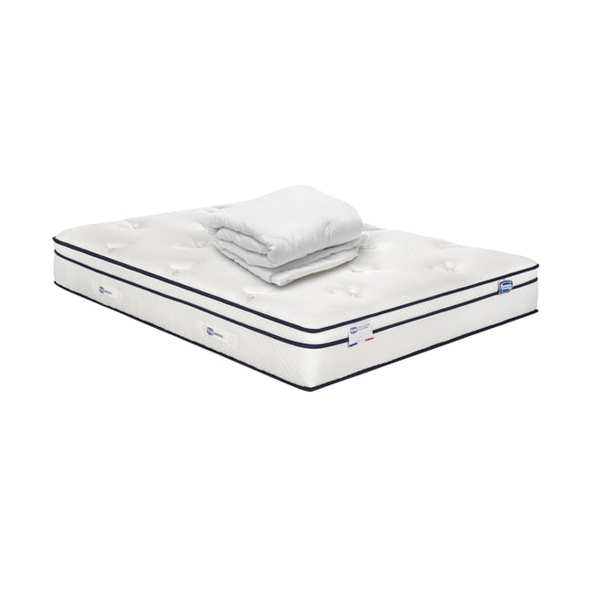 Matelas INEGALE 140x190 Hybride, ferme H27 + couette Couleur blanc <span itemprop=