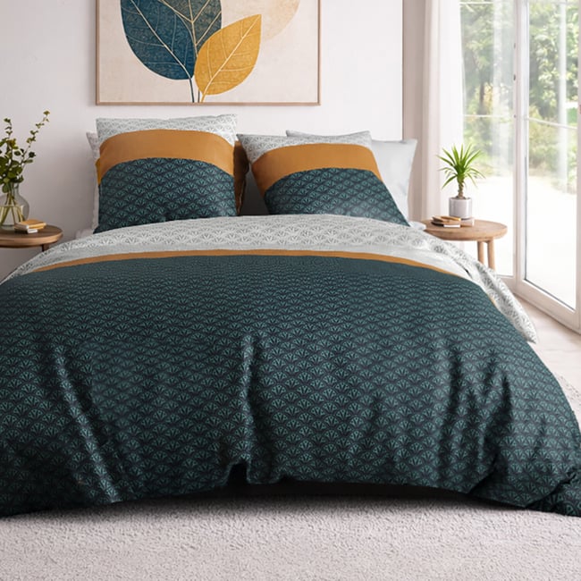 Parure housse de couette en coton imprimée, Orus multicolore <span itemprop=
