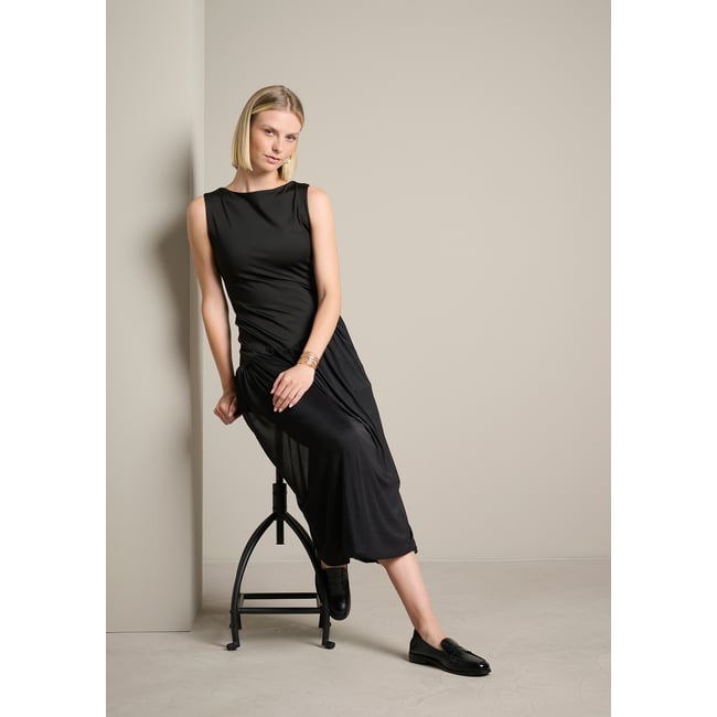 Robe midi bimatière jupe boule noir <span itemprop=