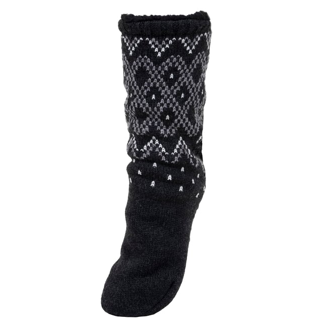 Chaussettes d'intérieur maille jacquard, picots antidérapants gris <span itemprop=