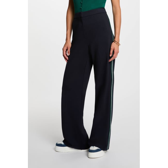 Pantalon large bandes côtés bleu marine <span itemprop=