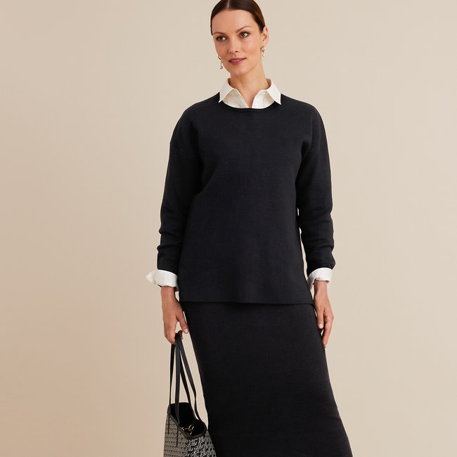 Jersey con cuello redondo de punto Milán negro <span itemprop=