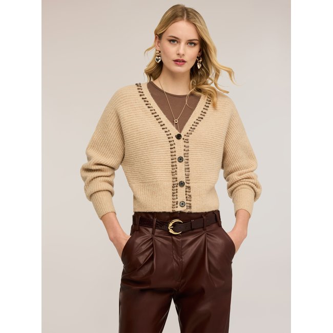 Cardigan en maille mohair mélangé avec pierres beige <span itemprop=