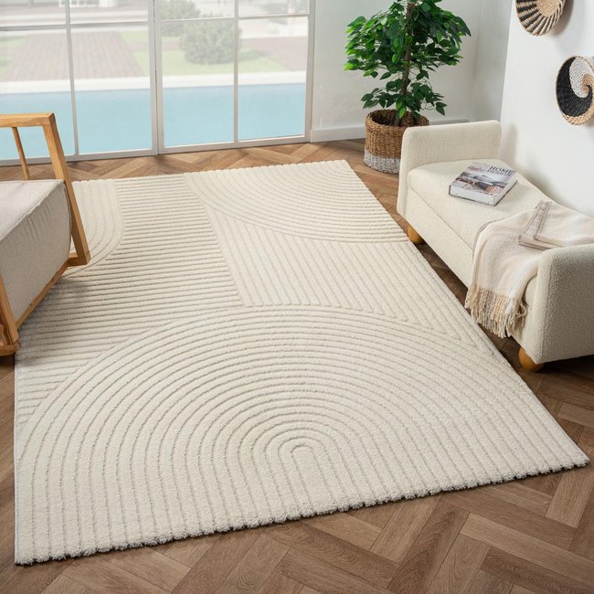 Tapis salon et chambre tissé motif simple LYN9 CERNAN Couleur écru <span itemprop=