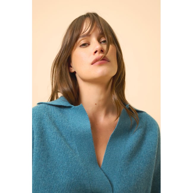 Polo Col V Croisé Manches Longues Canard Chiné Garcia bleu foncé <span itemprop=