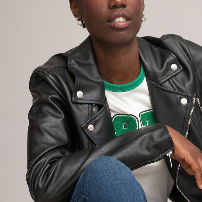 Blouson court style motard en simili noir LA REDOUTE COLLECTIONS