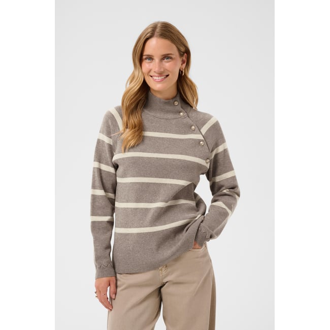 Pullover tricoté beige brown lentil oatmeal stripe <span itemprop=