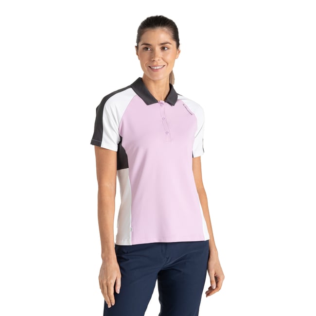 Polo de golf contrasté à manches courtes HAZELMERE rose pâle / blanc <span itemprop=