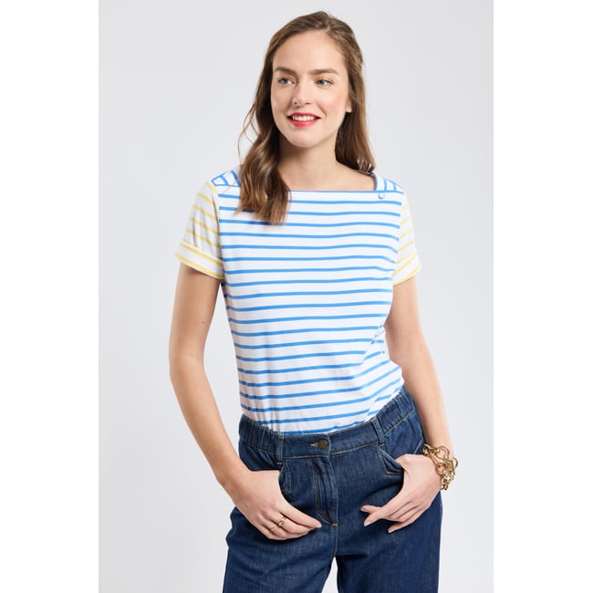 Marinière bicolore en coton léger blanc/blue saphir/snapdrag <span itemprop=