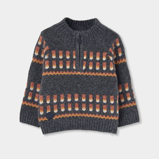 Pull garçon imprimé géométrique gris <span itemprop=