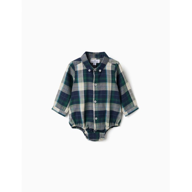 Body-chemise en coton à carreaux B&S bleu foncé <span itemprop=