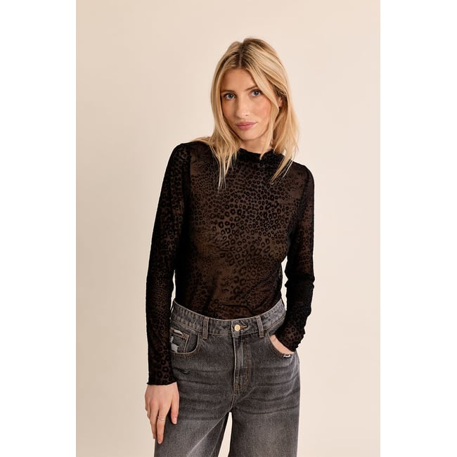 Top en semi-transparence léopard noir <span itemprop=