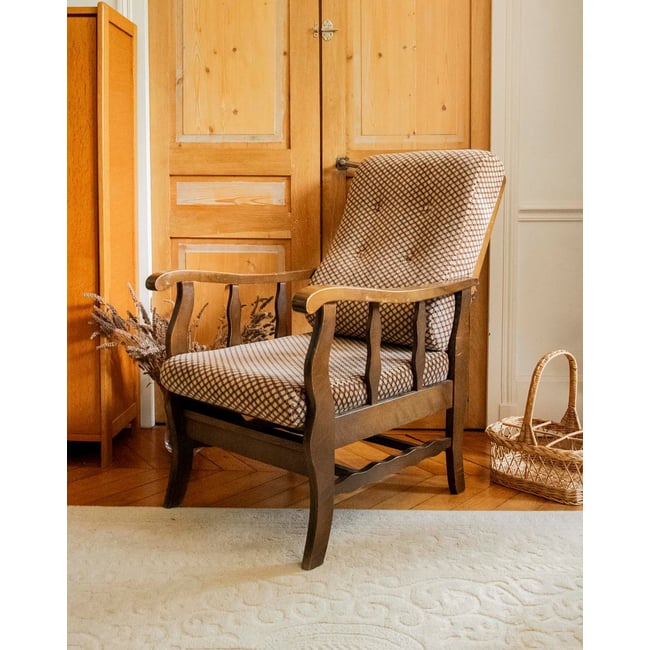 Fauteuil pliable et ajustable Ernest N°1076 - Bon état Couleur marron <span itemprop=