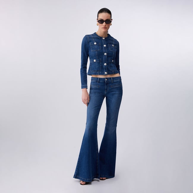 Jean super flare à taille basse denim bleu foncé <span itemprop=